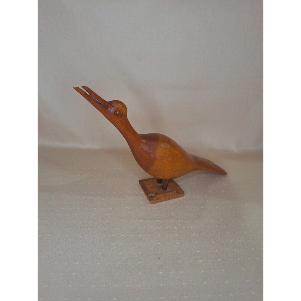 Vintage Wood Carved Bird Roadrunner Shaped 10" Tall x 6" Wide Art Deco